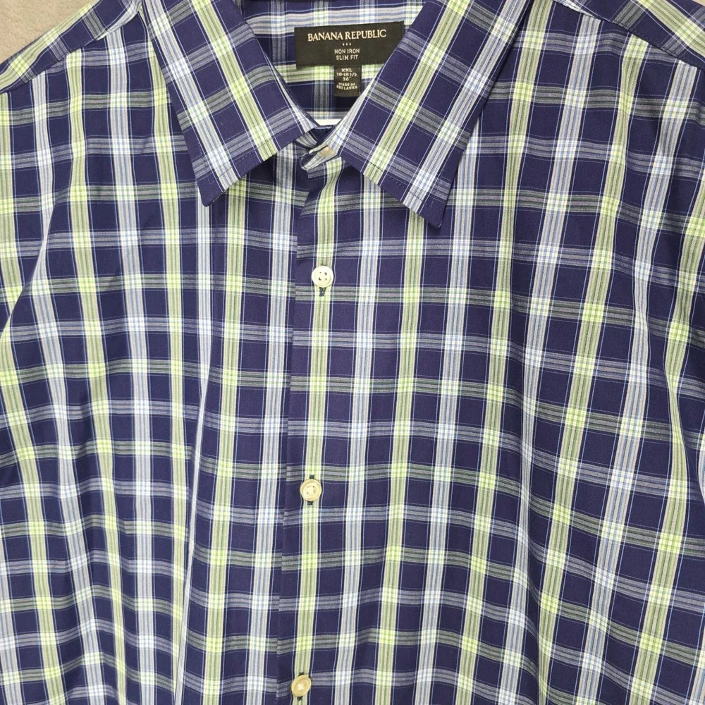 Banana Republic Mens Non Iron Slim Fit‎ Plaid Dress Shirt XXL Career Office Prep